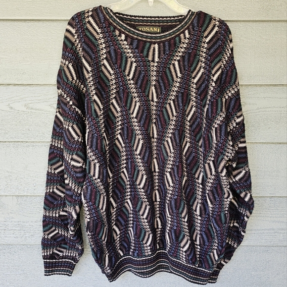 Vintage 90's Tosani Canada Men's XL Coogi Style Wool Blend Cable Knit Sweater - Picture 1 of 6